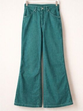 Vintage Toughskins Wide Leg Jeans Teal Green High Rise 70s 80s Retro Denim Pants